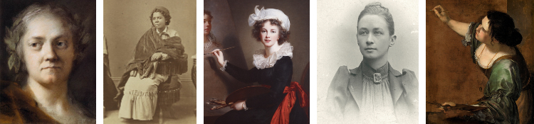 5 paintings of women's portraits