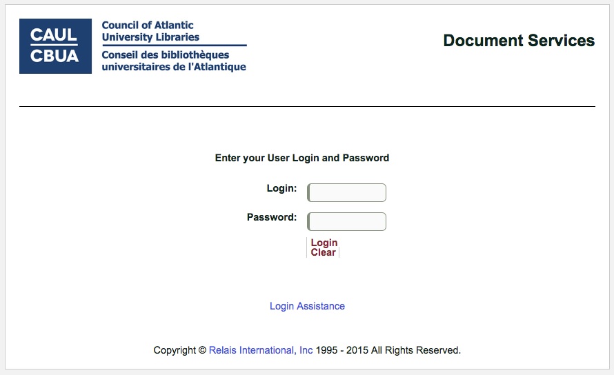 Screen capture of inter-library log-in screen
