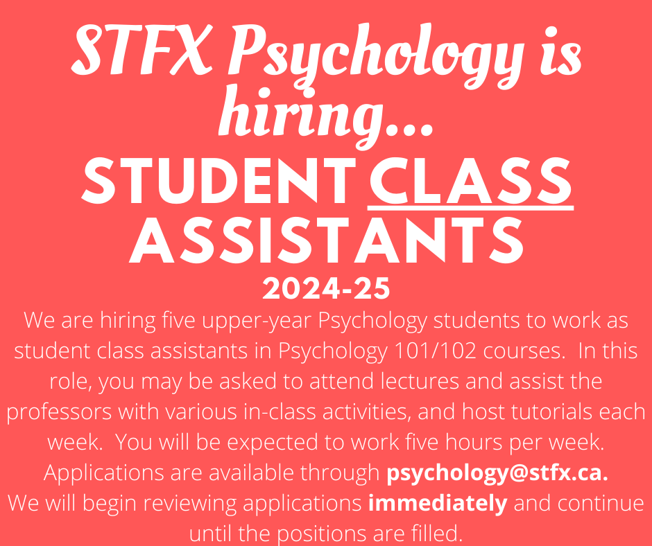 Advertisement: StFX Psychology Student Class Assistants Advertisement: StFX Psychology Student Class Assistants