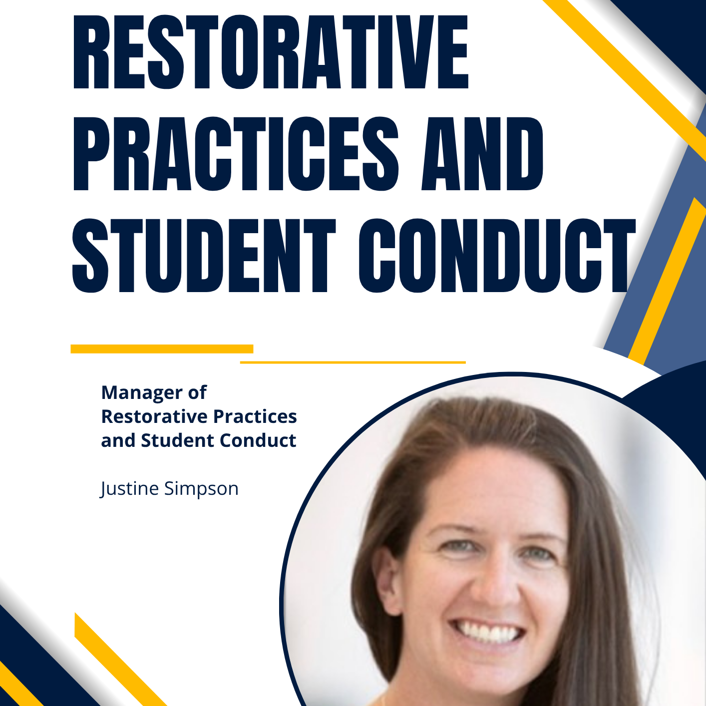 Restorative Practices and Student Conduct with Justine Simpson info video cover photo