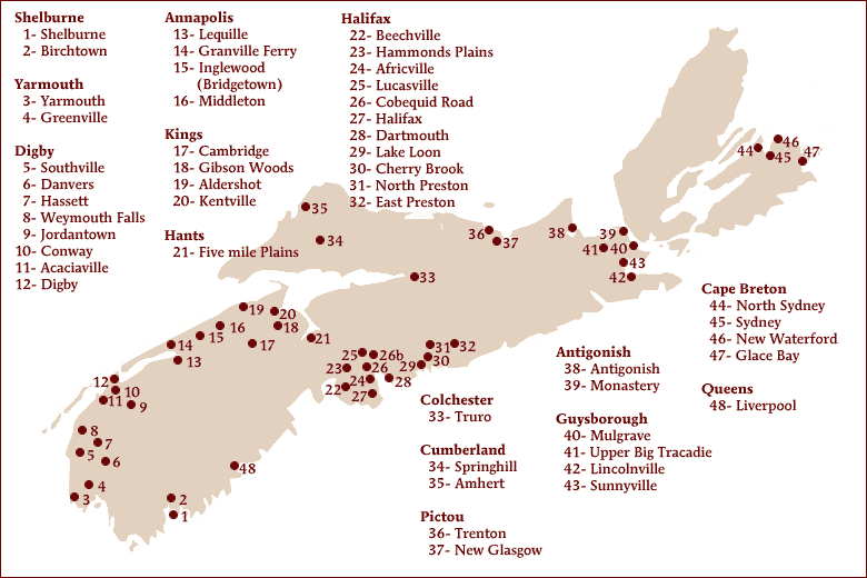 Map - African Nova Scotian Communities Map with names of communities