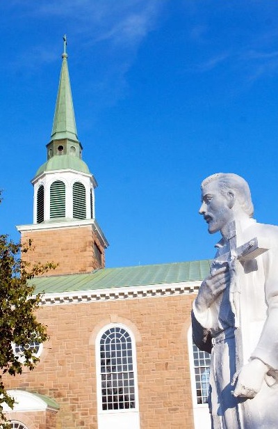 The Statue of St. Francis Xavier situated near the University Chapel and Bishops Hall on Lower Campus. The Statue of St. Francis Xavier