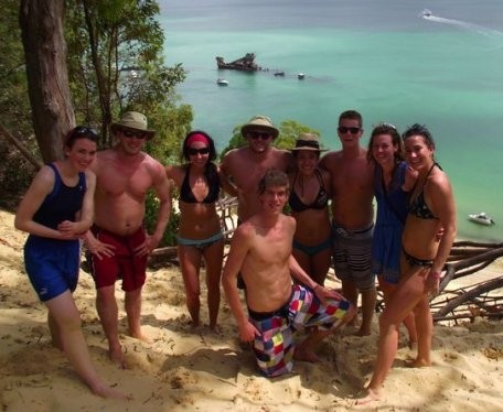 A group of people standing next to each other on a beach