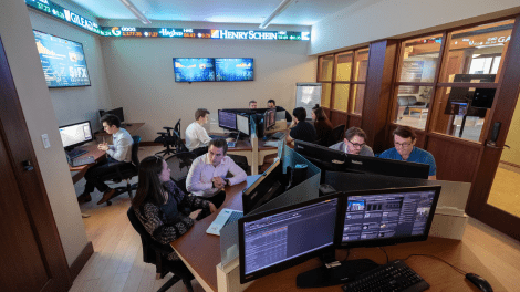 Students in Gerald Schwartz School of Business trading room