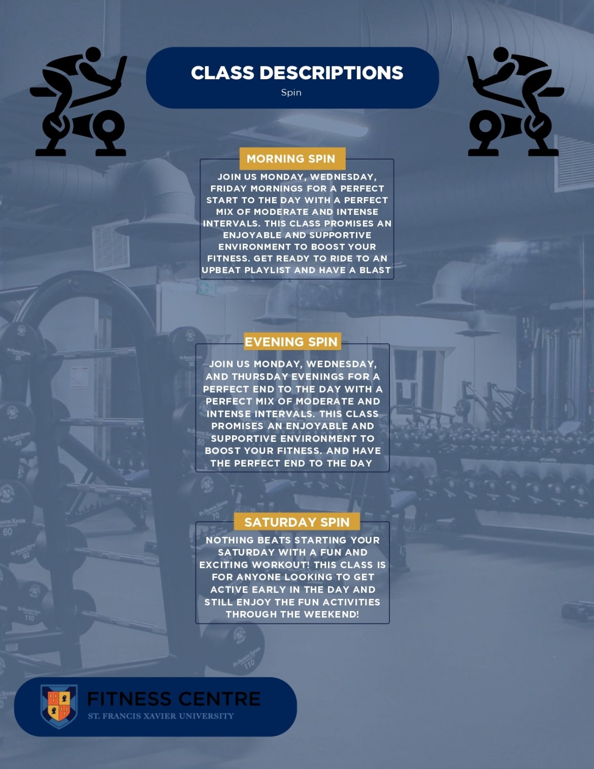 Class descriptions of group fitness spin classes