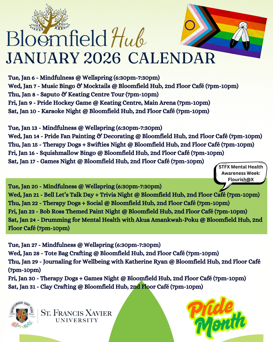 January 2026 Bloomfield Hub Calendar