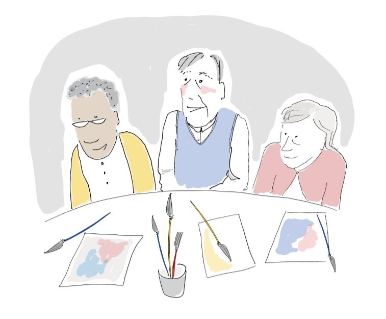 Painting of 3 elder people