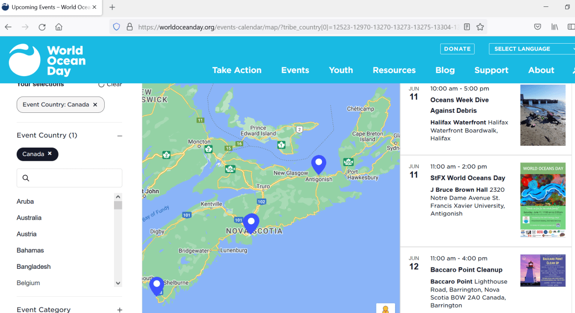 Screen Capture of the World Oceans Day Venue Map