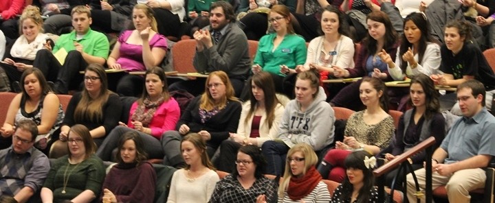 Students attending a conference