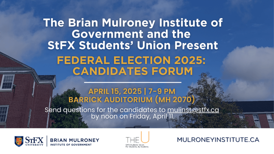 Text over photo of blue sky with clouds and red brick buildings at the left and right.