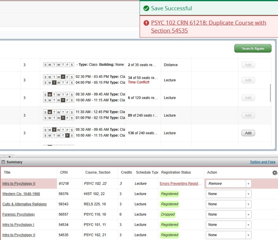 Duplicate course error