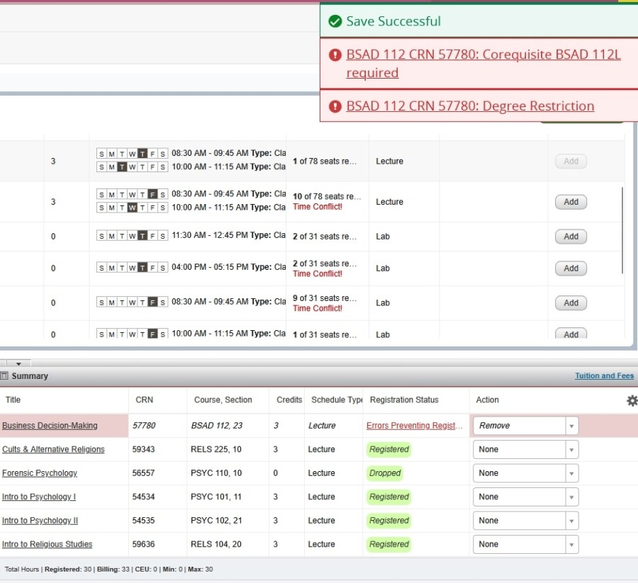 Degree Restrictions Error