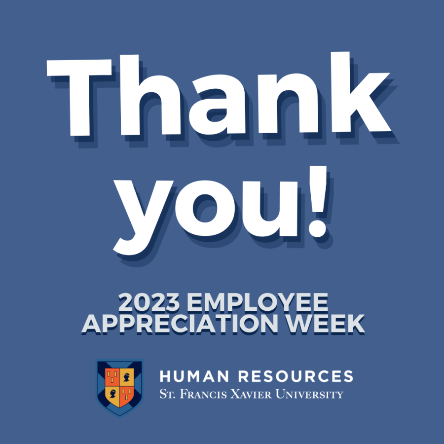 Blue background with the text "Thank you! 2023 Employee Appreciation Week" and the Human Resources logo.
