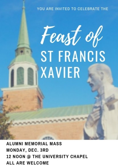 An event poster for the Feast of St. Francis Xavier